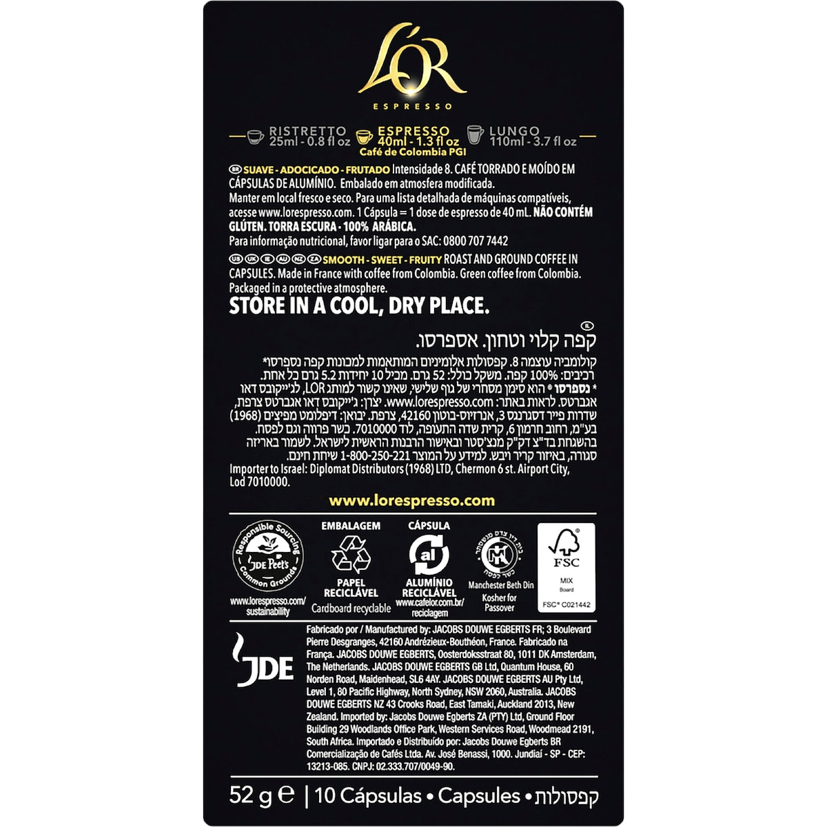 Lor Espresso Colombia Coffee Pods Nespresso Compatible 10 Pack