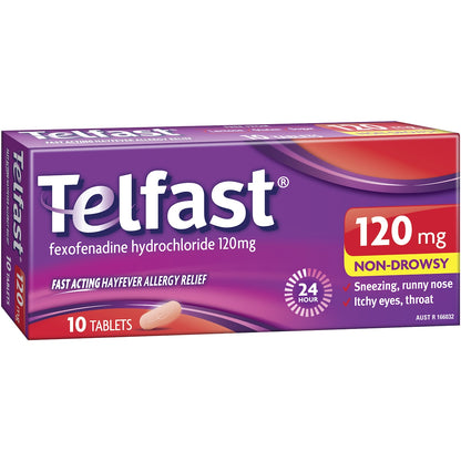 Telfast Hayfever Allergy Relief 120mg Antihistamine Tablets 10 Pack