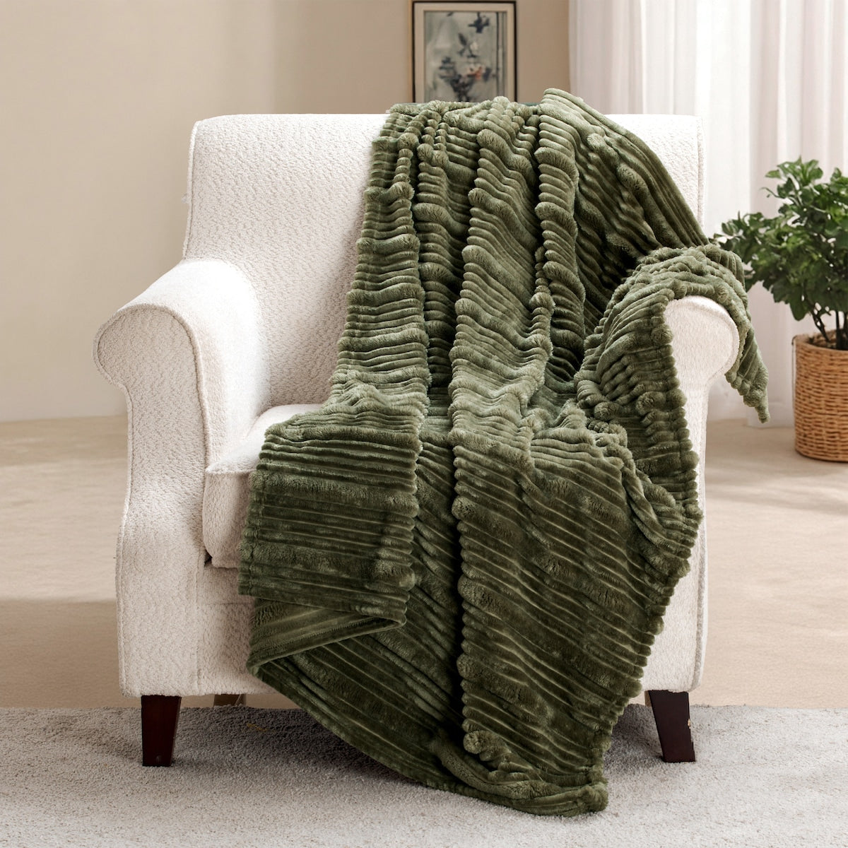 Plush Stripe Throw Green Each