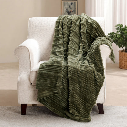 Plush Stripe Throw Green Each