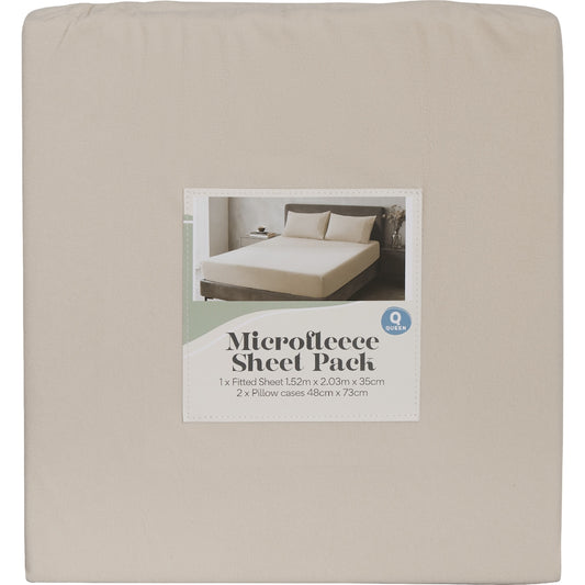 Queen Microfleece Bed Sheet Pack Cream Each