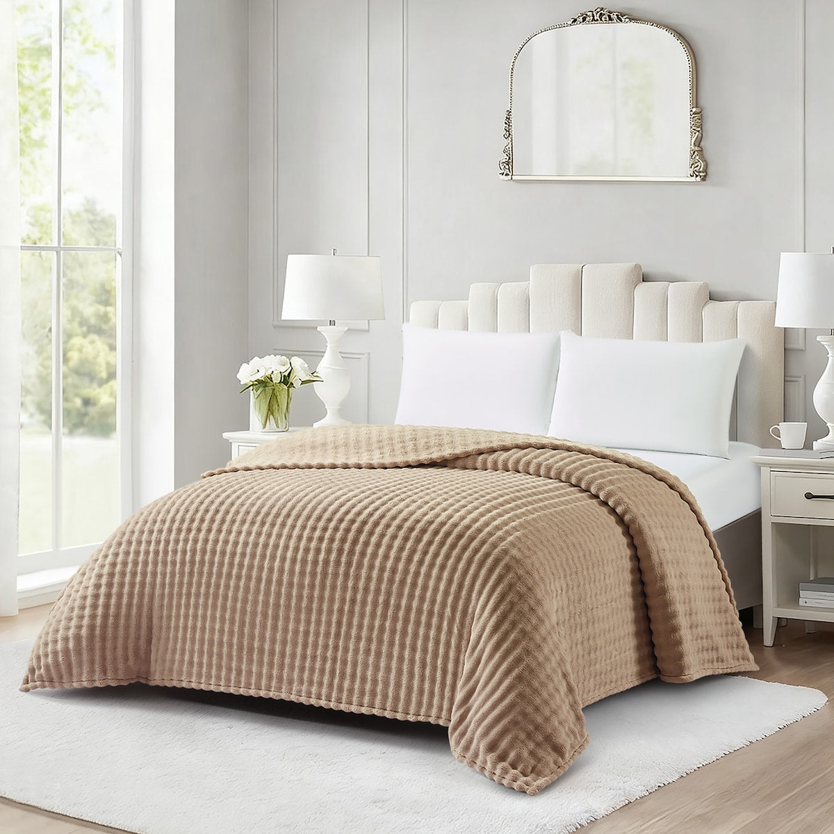Queen Bed Bubble Blanket Taupe Each