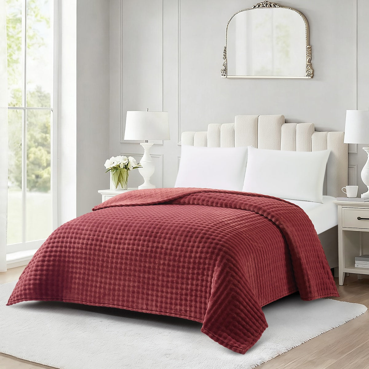 Queen Bed Bubble Blanket Burgundy Each