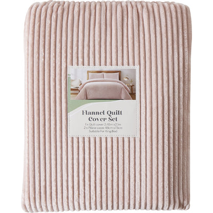 King Flannel Quilt Cover Set Pink Stripe Each