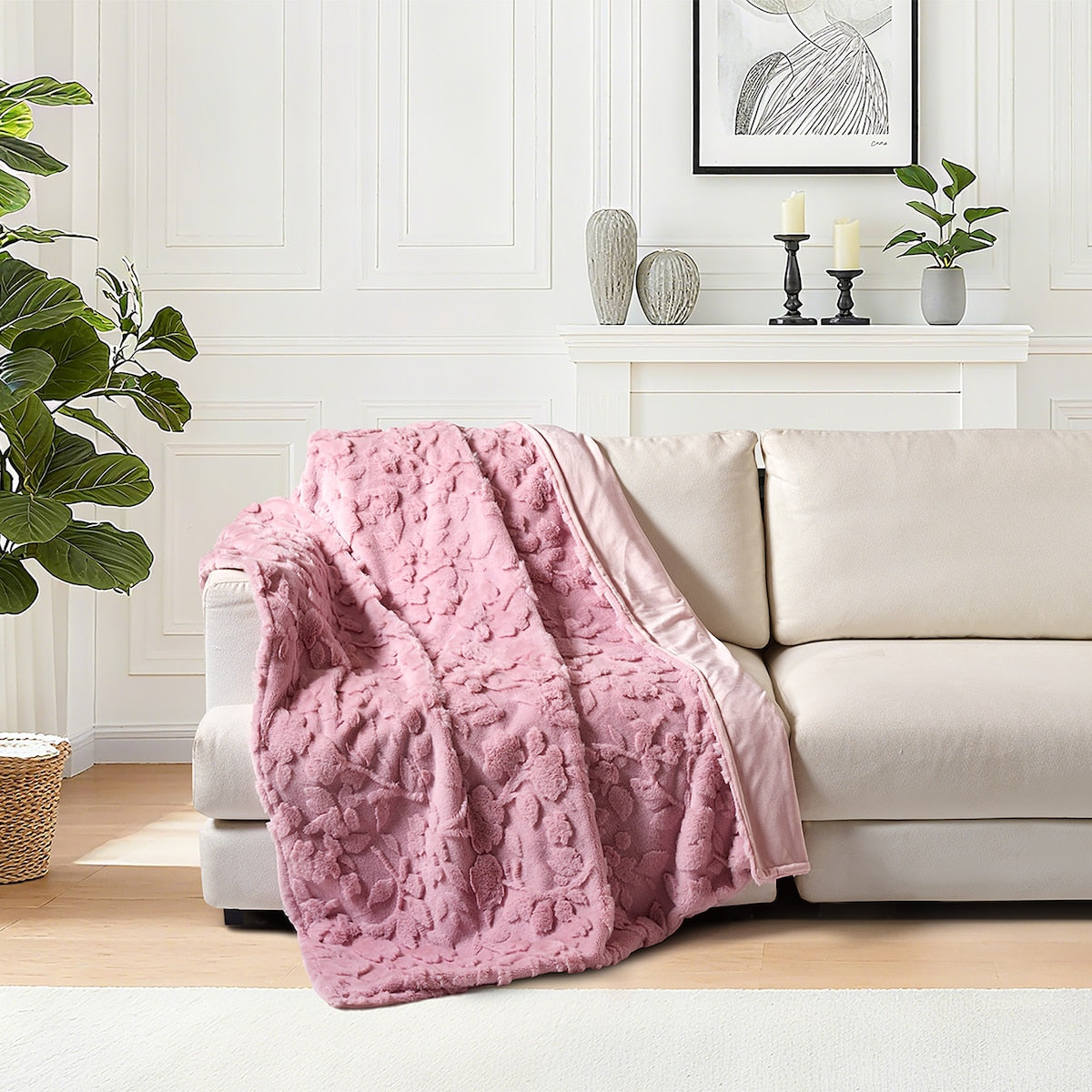 Floral Faux Fur Throw Pink Each