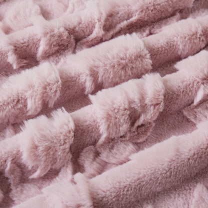 Floral Faux Fur Throw Pink Each
