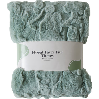 Floral Faux Fur Throw Sage Each