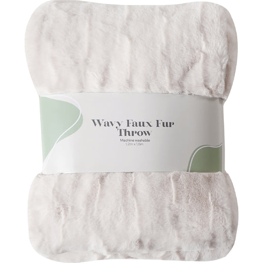 Wavy Faux Fur Throw Cream Each
