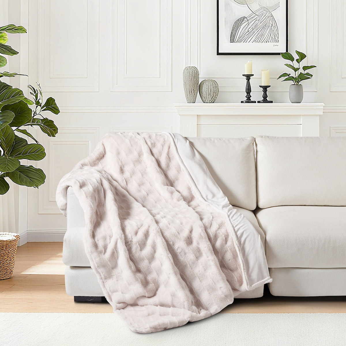 Wavy Faux Fur Throw Cream Each