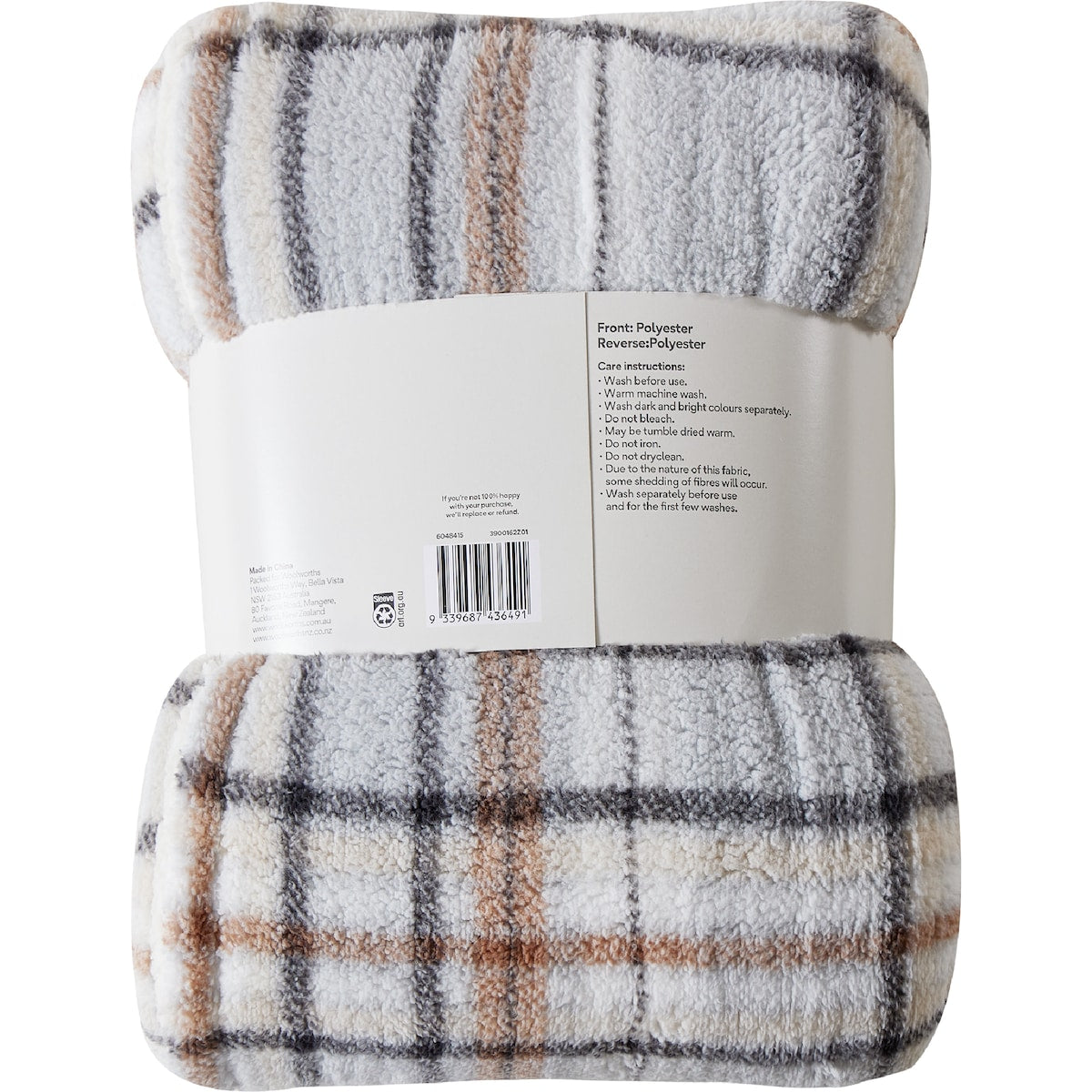 Double Sided Sherpa Throw Grey Check Each