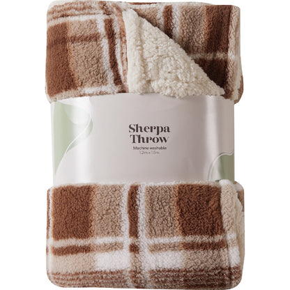 Double Sided Sherpa Throw Brown Check Each
