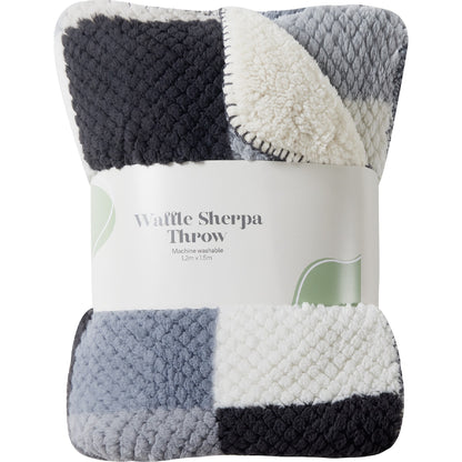 Waffle Sherpa Throw Black & White Check Each