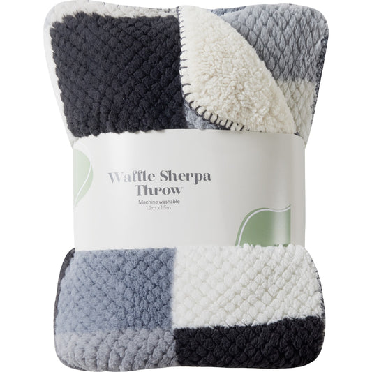 Waffle Sherpa Throw Black & White Check Each