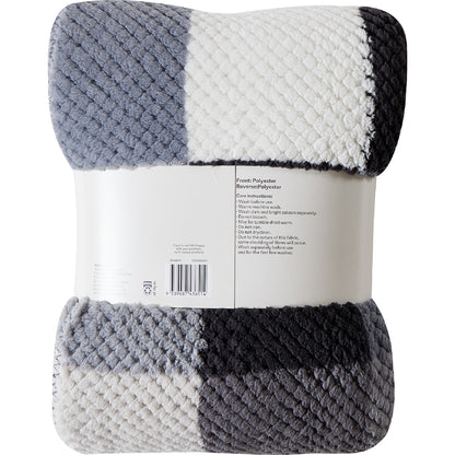 Waffle Sherpa Throw Black & White Check Each