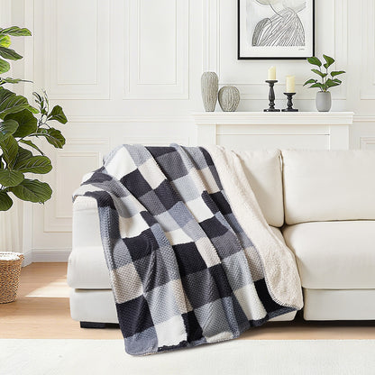 Waffle Sherpa Throw Black & White Check Each