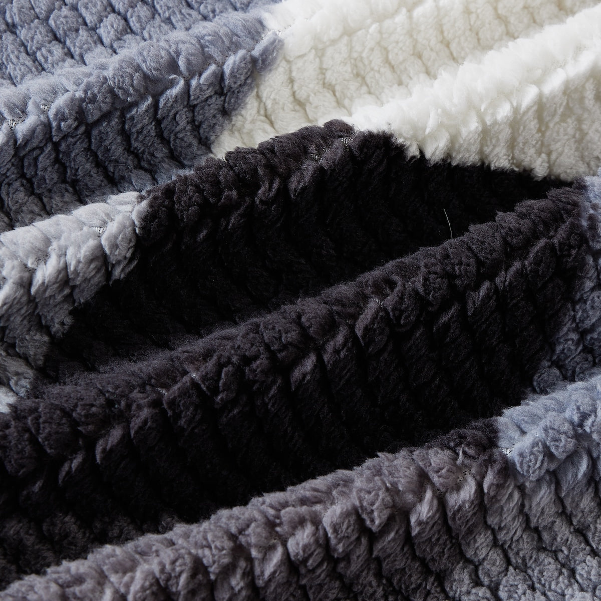 Waffle Sherpa Throw Black & White Check Each