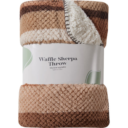 Waffle Sherpa Throw Brown Stripe Each