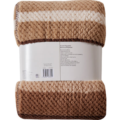 Waffle Sherpa Throw Brown Stripe Each