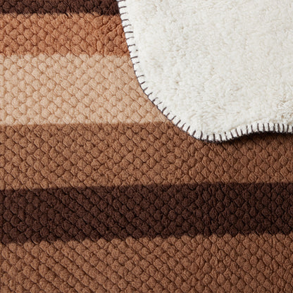 Waffle Sherpa Throw Brown Stripe Each