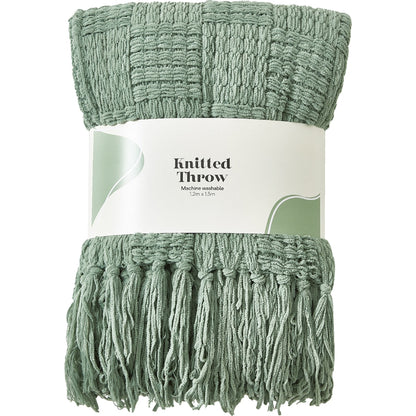 Chunky Knitted Throw Green Each