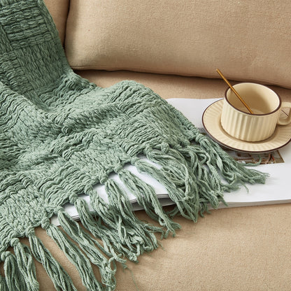 Chunky Knitted Throw Green Each