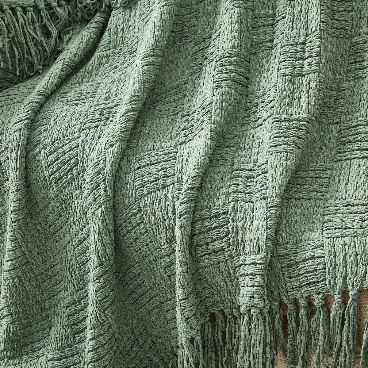 Chunky Knitted Throw Green Each