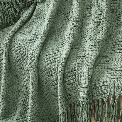 Chunky Knitted Throw Green Each
