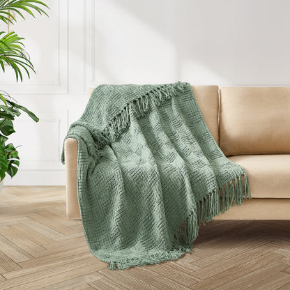 Chunky Knitted Throw Green Each