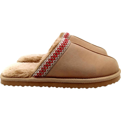 Ladies Scuff Slippers Tan With Red Ribbon Size 5/6 Each