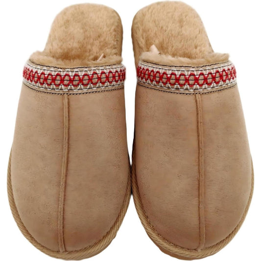 Ladies Scuff Slippers Tan With Red Ribbon Size 7/8 Each