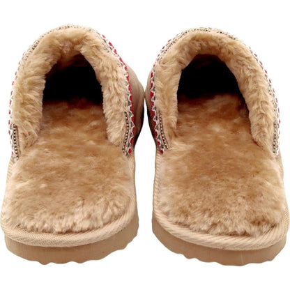 Ladies Scuff Slippers Tan With Red Ribbon Size 7/8 Each