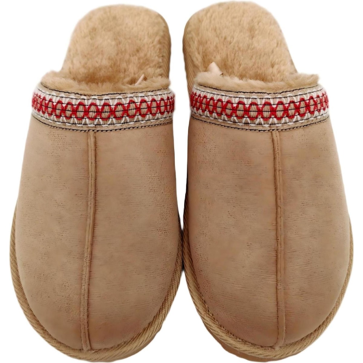 Ladies Scuff Slippers Tan With Red Ribbon Size 9/10 Each