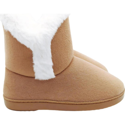 Ladies Faux Fur Collar Boots Tan Size 11/12 Each