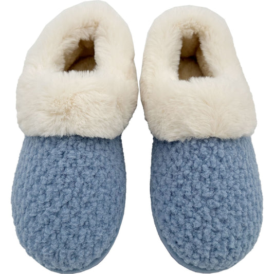 Ladies Moccasin Faux Fur Slippers Blue Size 5/6 Each