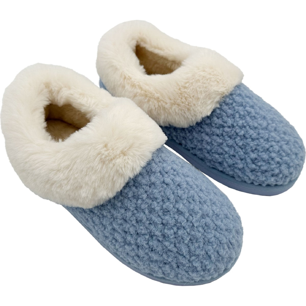 Ladies Moccasin Faux Fur Slippers Blue Size 5/6 Each