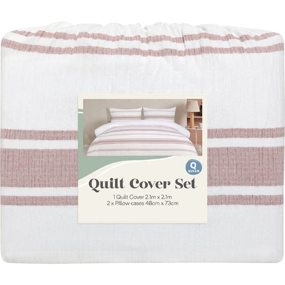 Queen Quilt Cover Set Pink Stripes Each