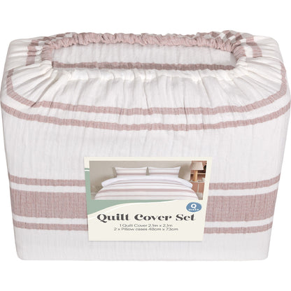 Queen Quilt Cover Set Pink Stripes Each