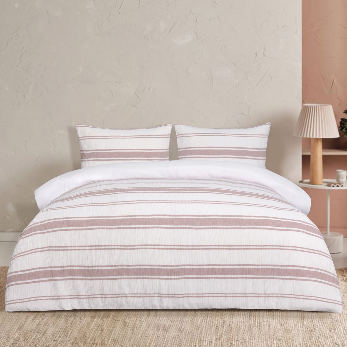 Queen Quilt Cover Set Pink Stripes Each