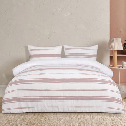 Queen Quilt Cover Set Pink Stripes Each