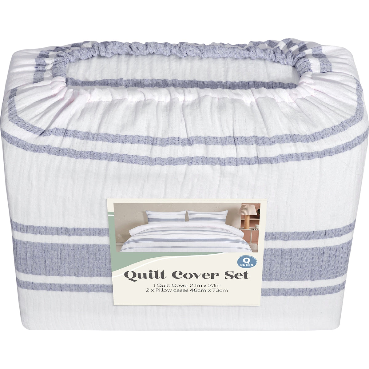 Queen Quilt Cover Set Blue Stripes Each