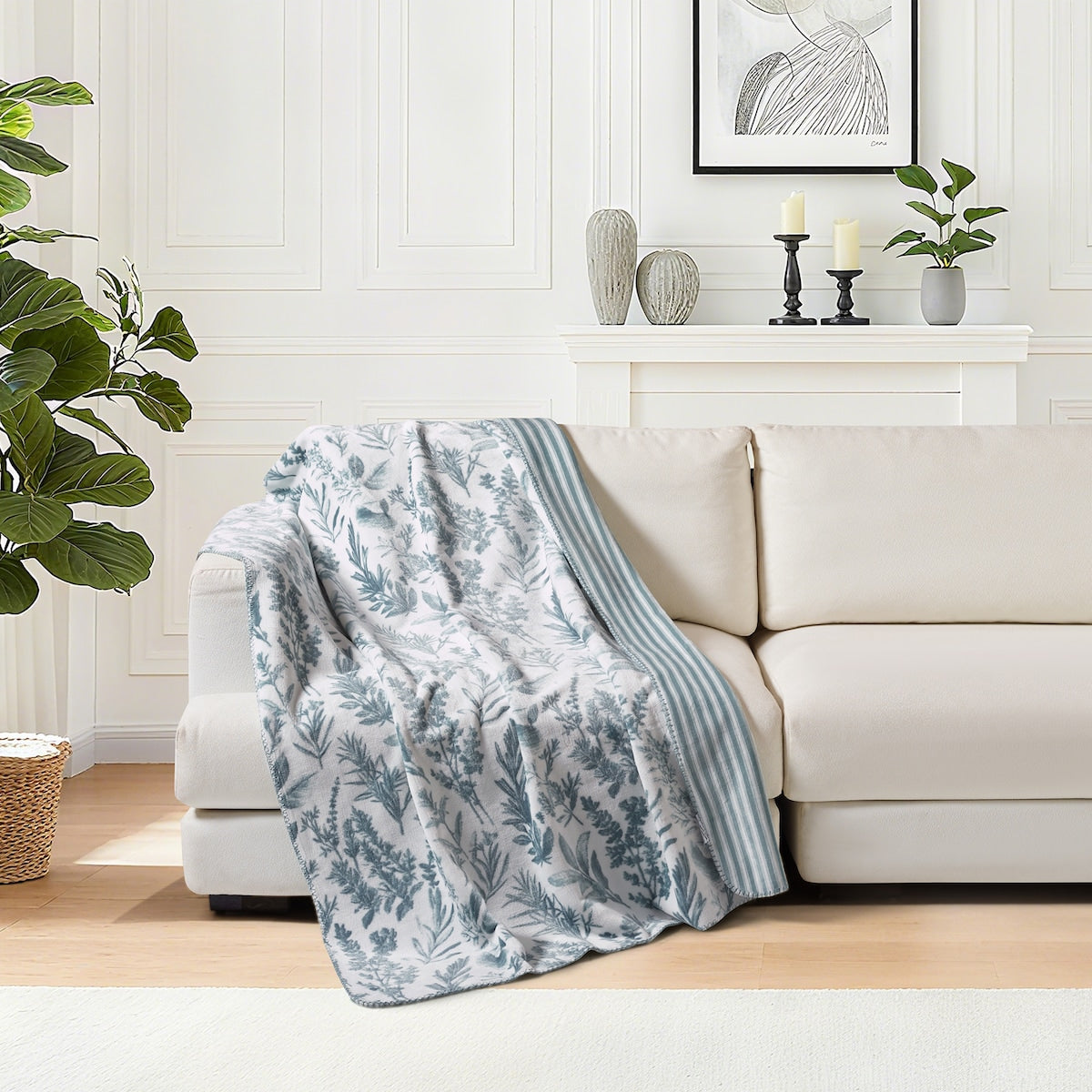 Floral Reversible Throw Green Each