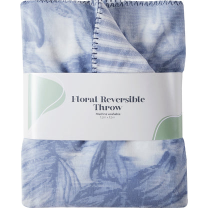 Floral Reversible Throw Blue Each