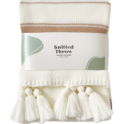 Knitted Throw Taupe Stripes Each