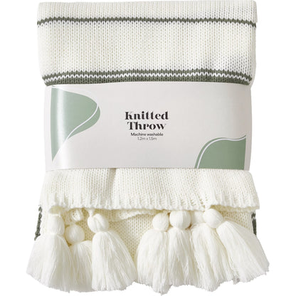 Knitted Throw Green Stripes Each