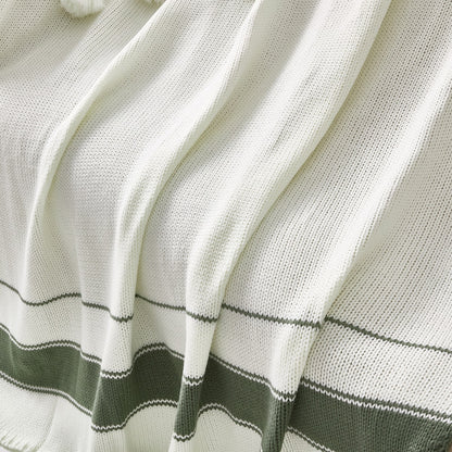 Knitted Throw Green Stripes Each