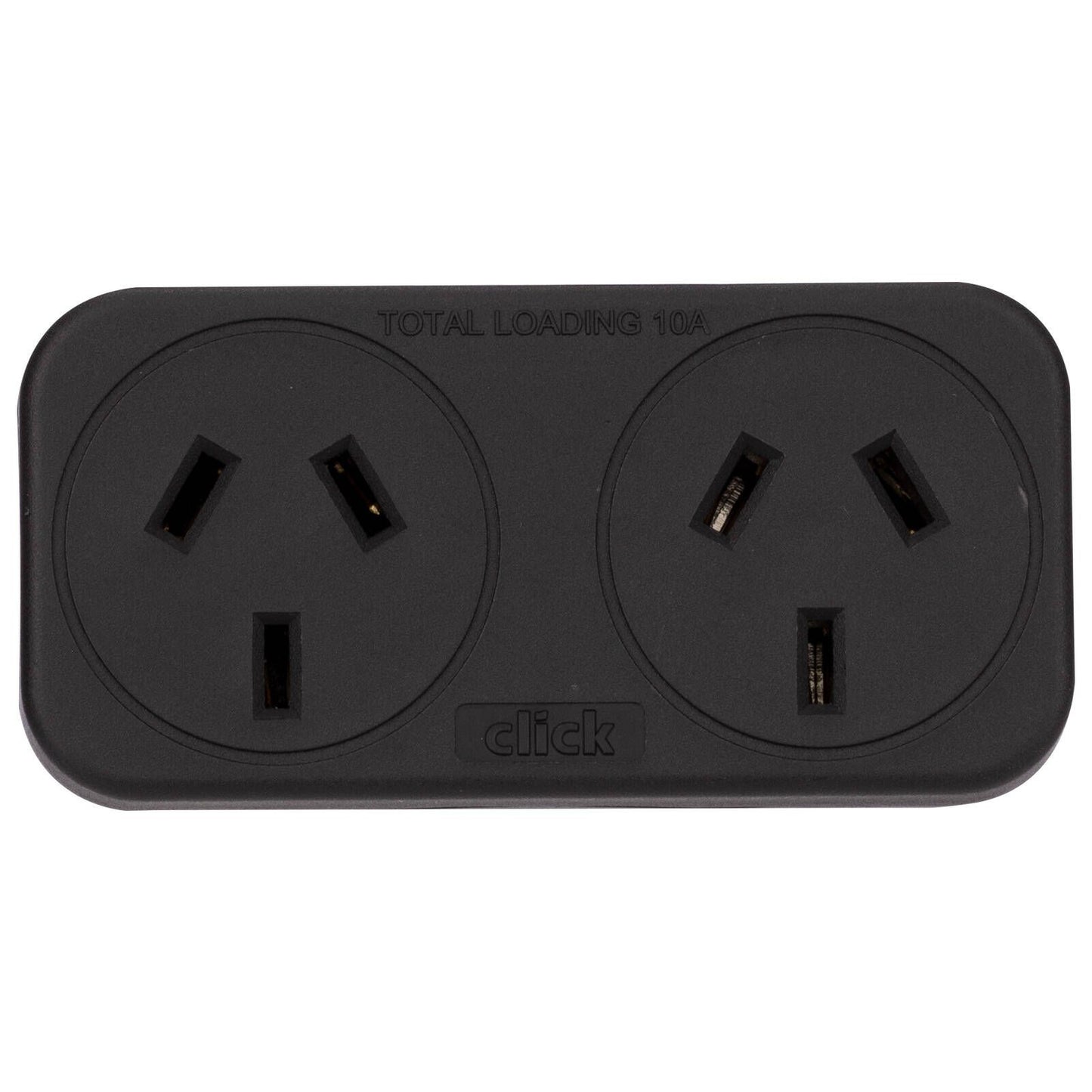 Click Double Adaptor - 90 x 130 x 55mm - Black - 2 Pack