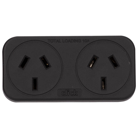 Click Double Adaptor Black 2 Pack