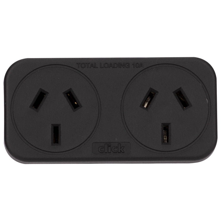Click Double Adaptor Black 2 Pack