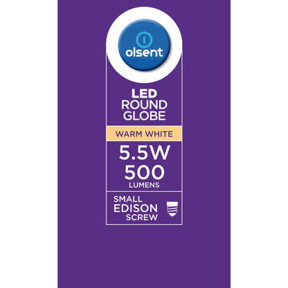 Olsent Led Round Globe Es 5.5w 500lm Warm White 2 Pack