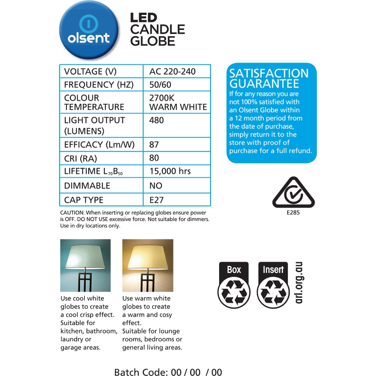 Olsent Led Candle Globe Es 5.5w 480lm Warm White 2 Pack